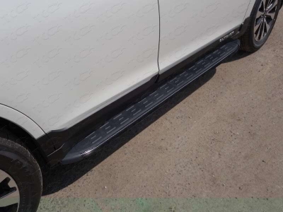 Пороги алюминиевые ТСС с накладкой чёрные для Subaru Outback 2015-2021